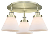 Cone-3 Light 20" Flush Mount-Antique Brass, Matte White Glass Shade