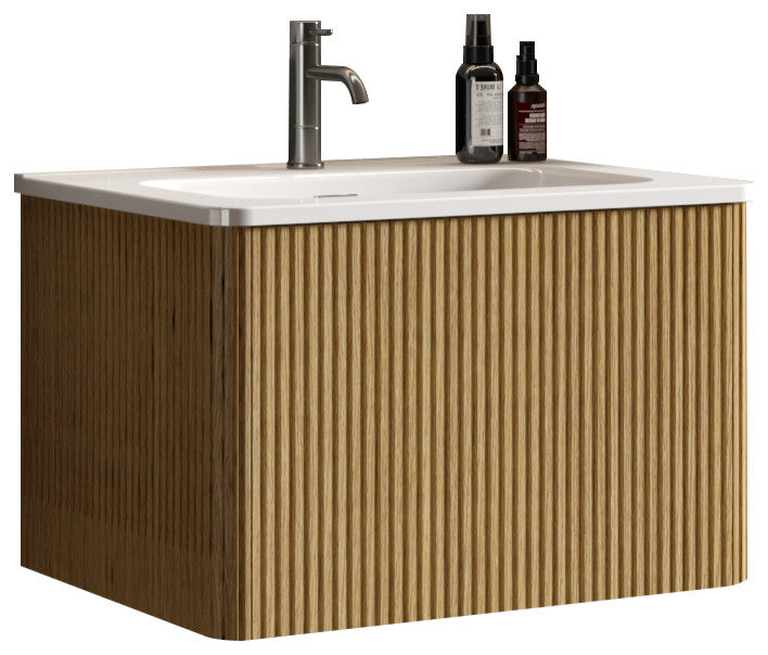 Wall-Mounted Bathroom Vanity Set with White Ceramic Sink
