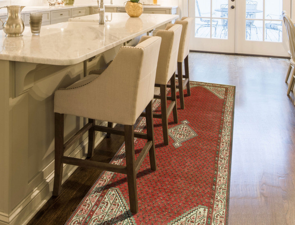 Fine Vintage Distressed Dziko Red/Ivory Runner, 3'4x10'0