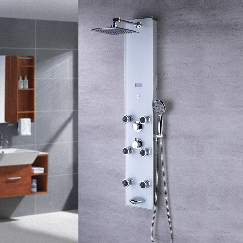 Luxier 51" 6-Jet Shower Panel With Rainfall Shower Head Hand Shower, White