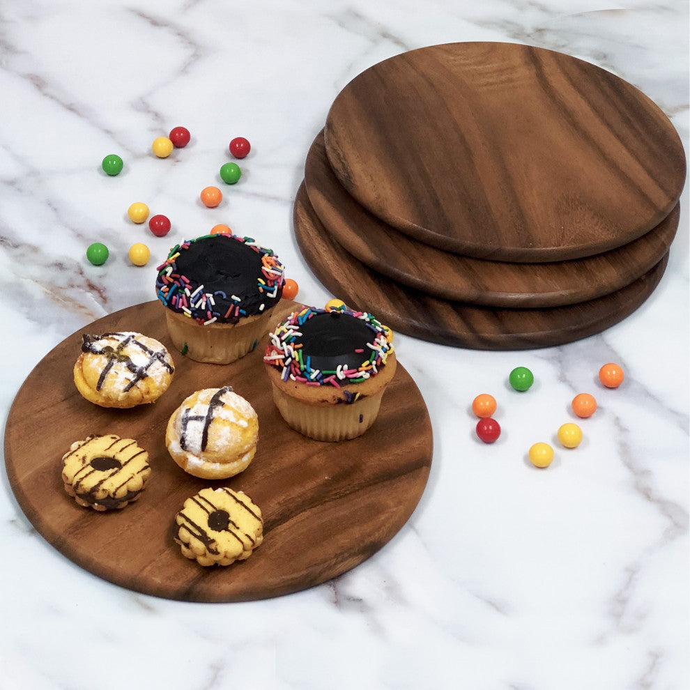 Round Wood Plates - Set of 4