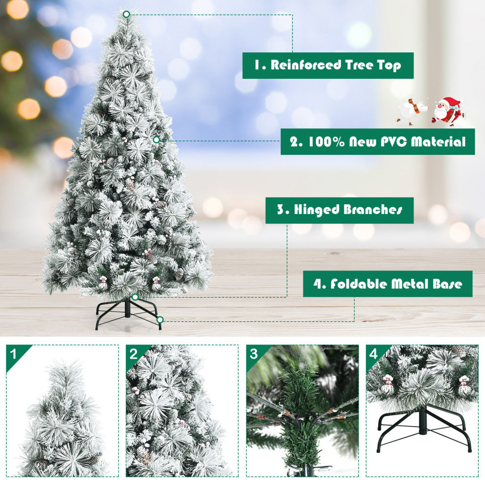 Costway 6ft Artificial Christmas Tree, Snow Flocked Hinged Xmas Tree