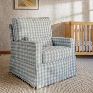 Crawford Pillowback Comfort Swivel Glider, Blue Gingham