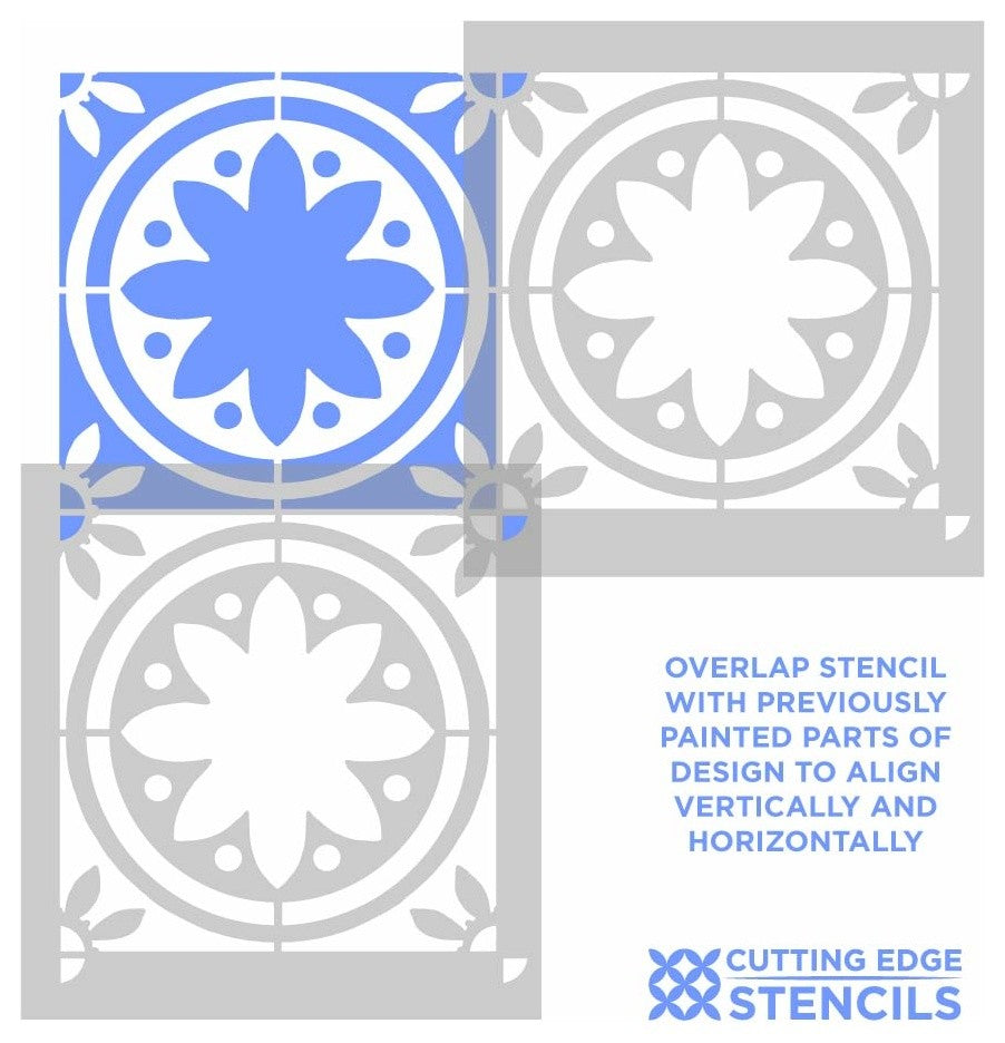 Primavera Tile Stencil - DIY Portuguese Tiles - Faux Cement Tile Stencils, Mediu