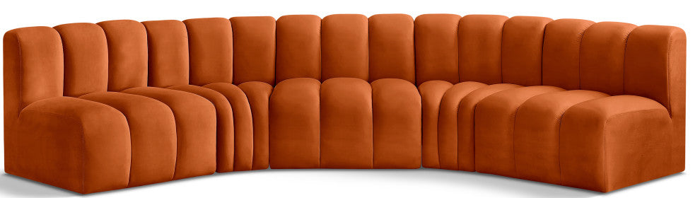 Arc Velvet Upholstered 5-Pc. U-Shaped Modular Sectional, Cognac