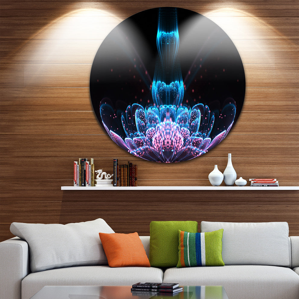 Fractal Flower Blue Purple Digital Art, Floral Disc Metal Wall Art, 11"
