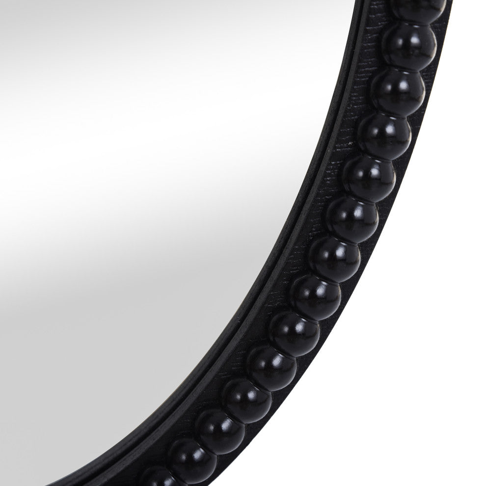 Oval Wood Frame Mirror With Beaded Trim, Black