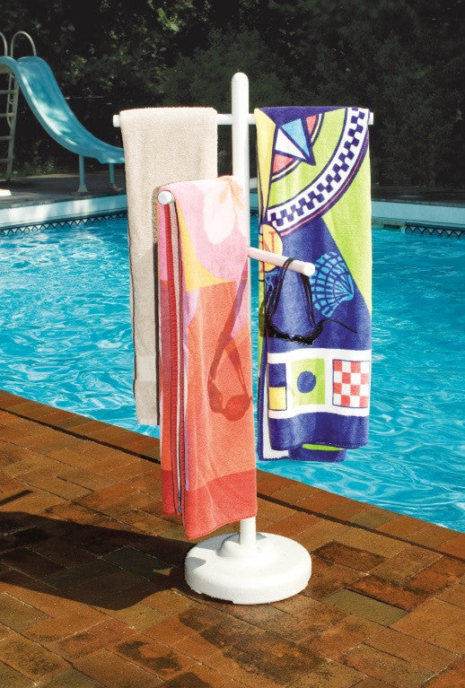 51" White Swimming Pool Towel Hanging Rack Poolside Organizer