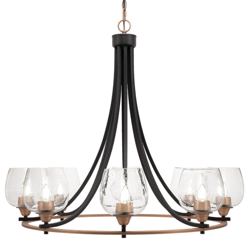 Paramount 8-Light Chandelier, Matte Black & Brass, 6" Clear Bubble Glass