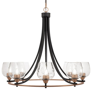 Paramount 8-Light Chandelier, Matte Black & Brass, 6" Clear Bubble Glass