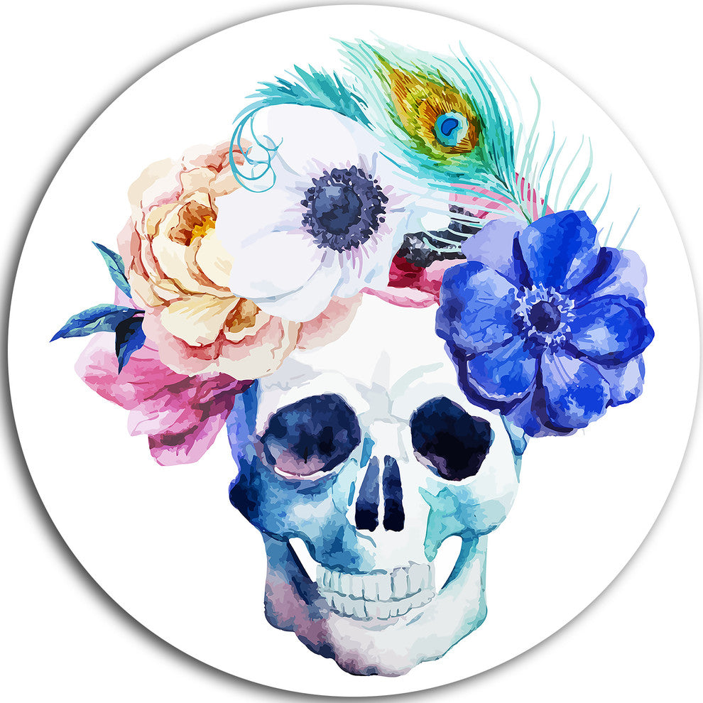 Anemones And Scull, Floral Digital Disc Metal Wall Art, 11"
