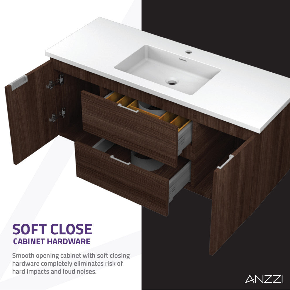 Conques 48" Wall Mount bathroom Vanity Set, Dark Brown