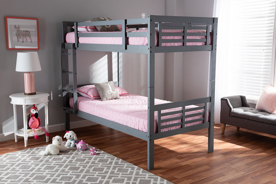 Baxton Studio Liam Modern and Contemporary Grayed Wood Twin Size Bunk Bed