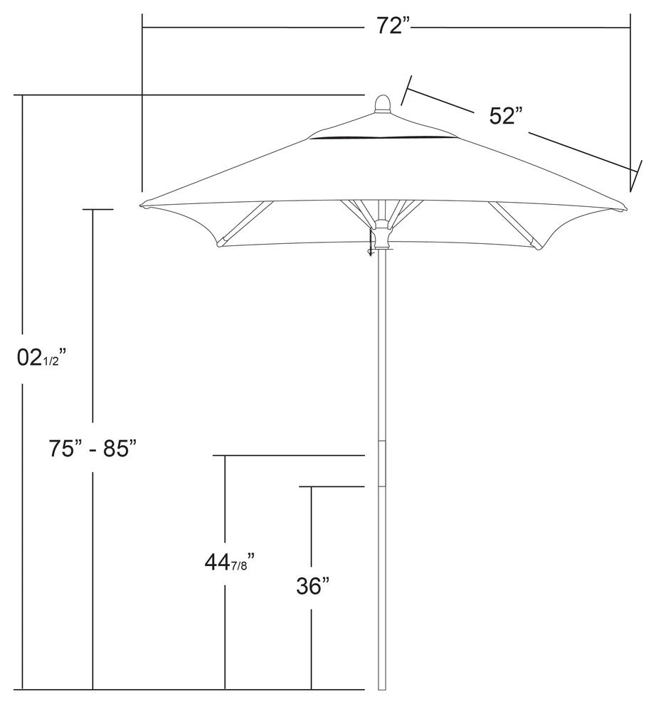 6' Square Push Lift Wood Umbrella, Sunbrella, Jockey Red