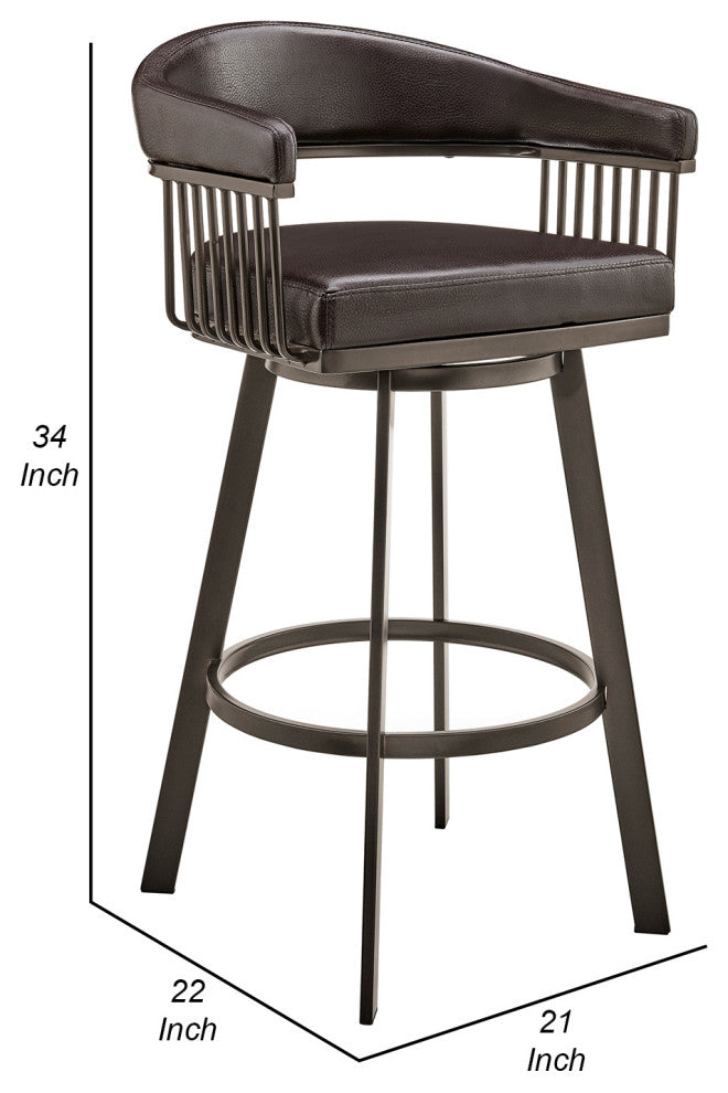 Benzara BM282068 Modern Counter Stool, Vegan Faux Leather, Swivel, Dark Brown
