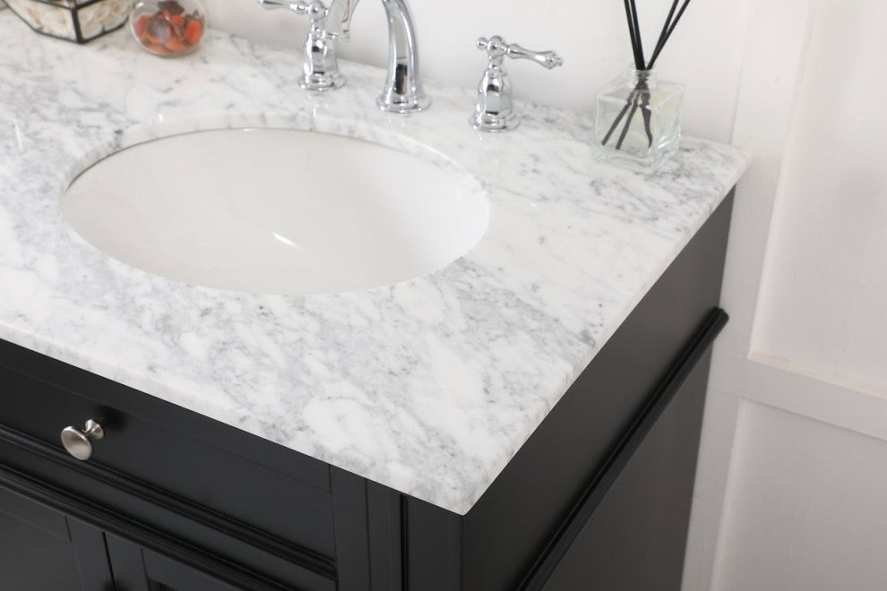 Home Living Vanity with Carrara White Marble Countertop, Black, 60", Double Sink