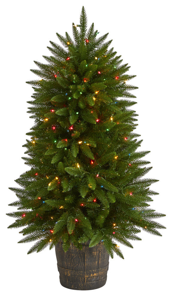 5' Sierra Fir Faux Xmas Tree W/Multicolor Lights & Bendable Branches, Container