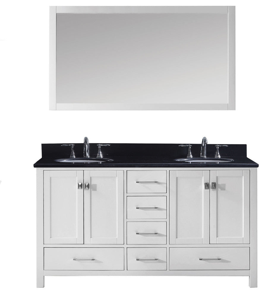 Virtu Caroline Avenue 60" Double Bathroom Vanity, White, Mirror