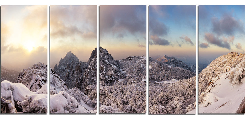 "Huangshan Hill Snow in Winter" Landscape Wall Art Print, 5 Panels, 60"x28"