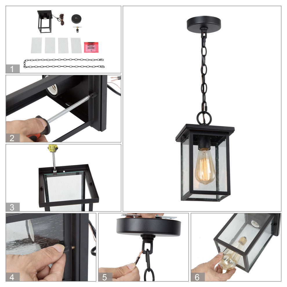 1-Light Square Outdoor Pendant Lamp, Black