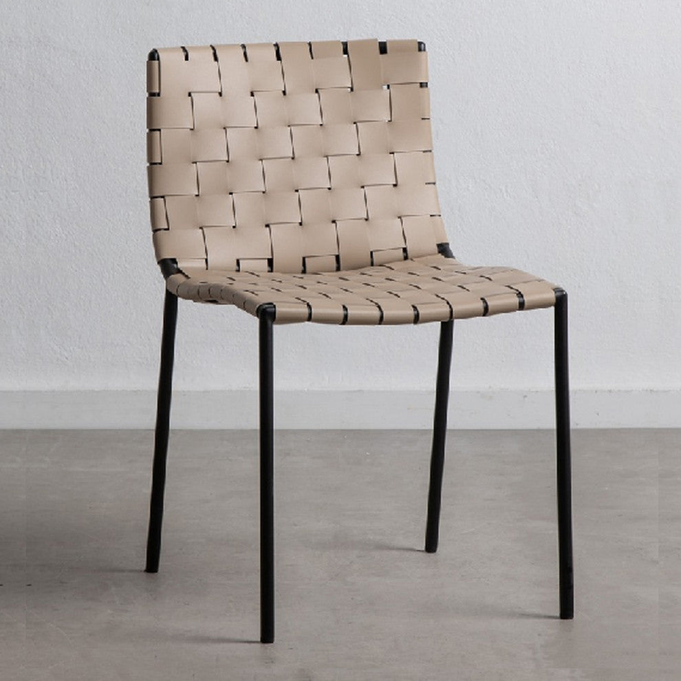 Elite Living Soho, Set of 2, Modern Faux Leather Weave Dining Chair, Sand