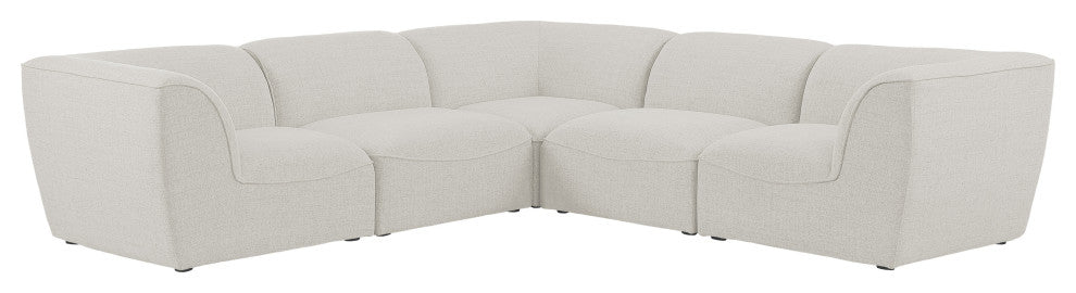 Miramar Linen Textured Fabric  5-Piece Modular L-Shaped Sectional, Cream