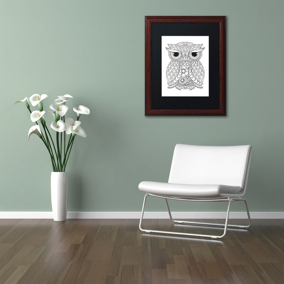Hello Angel ''Owl 2'' Art, Wood Frame, Black Mat, 14x11