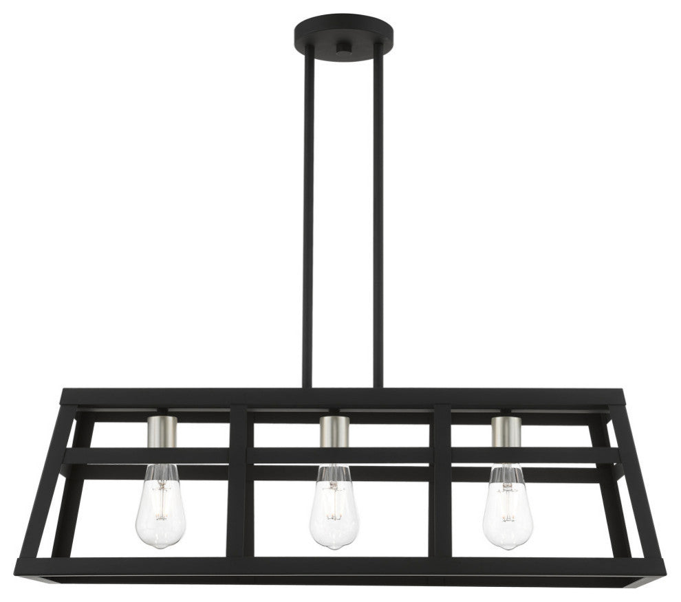 Schofield 3 Light Black With Brushed Nickel Accents Linear Chandelier