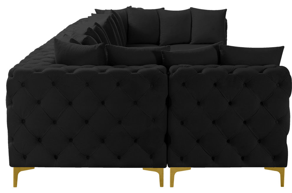 Tremblay Velvet Upholstered 7-Piece Modular U-Shaped Sectional, Black