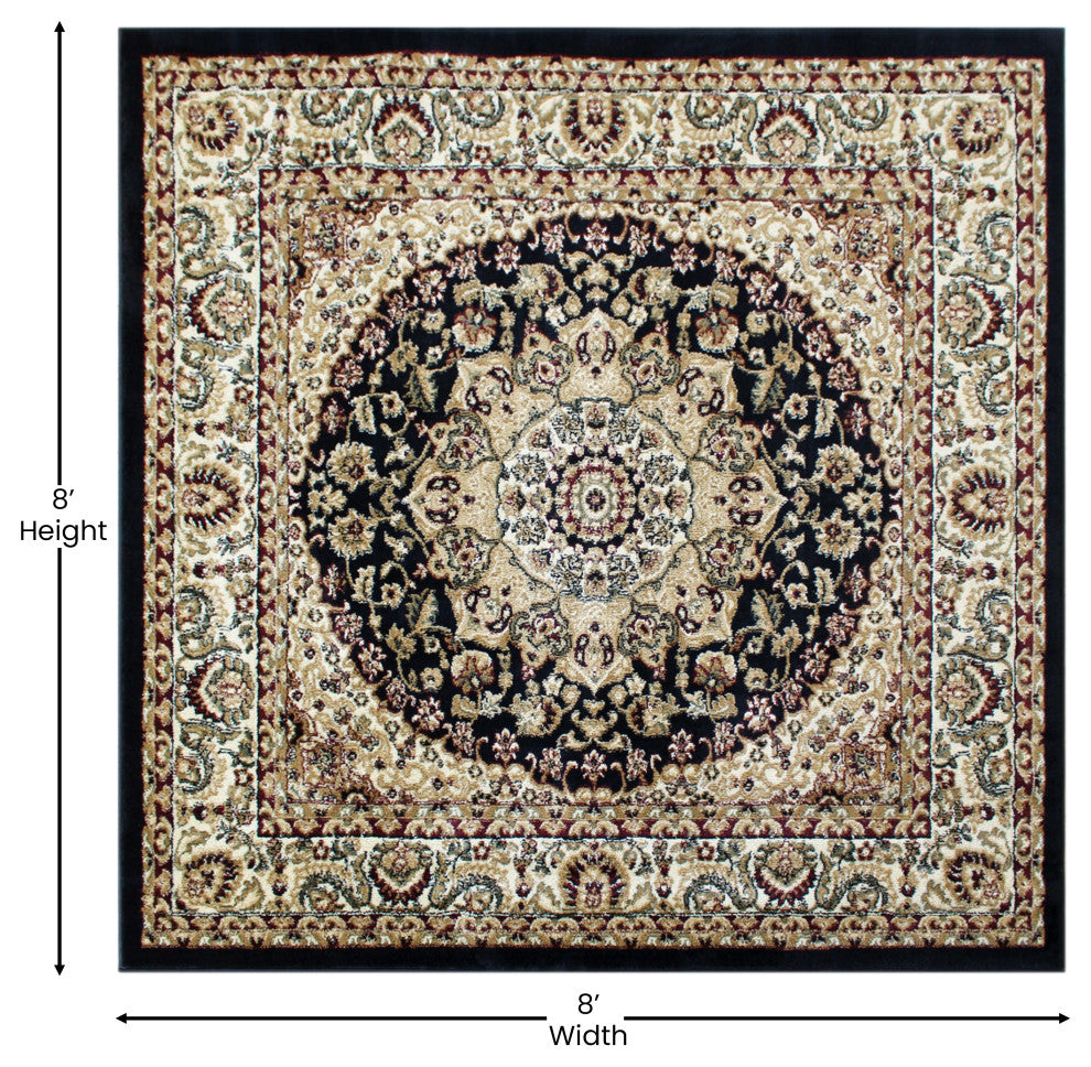 Florence Collection Persian Style Square 7' x 7' Black Area Rug