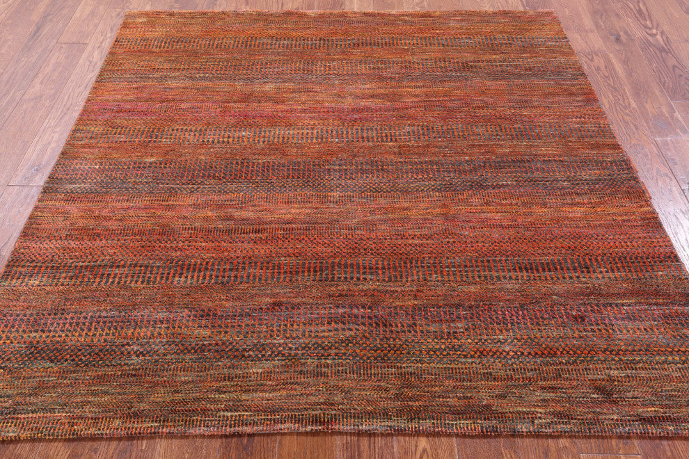 6' Square Super Savannah Gabbeh Hand Knotted Wool and Silk Rug Q11914