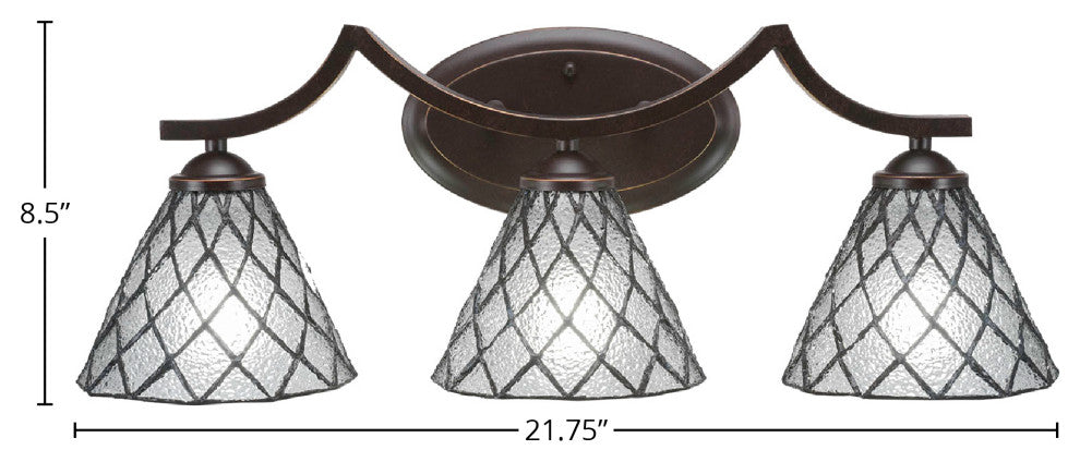 Zilo 3-Light Bath Bar, Dark Granite Finish With 7" Diamond Ice Art Glass