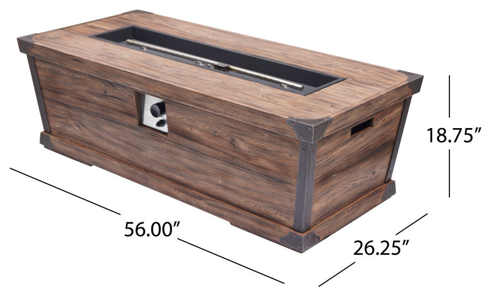 Aido Outdoor 50,000 BTU Rectangular Fire Pit, No Tank Holder