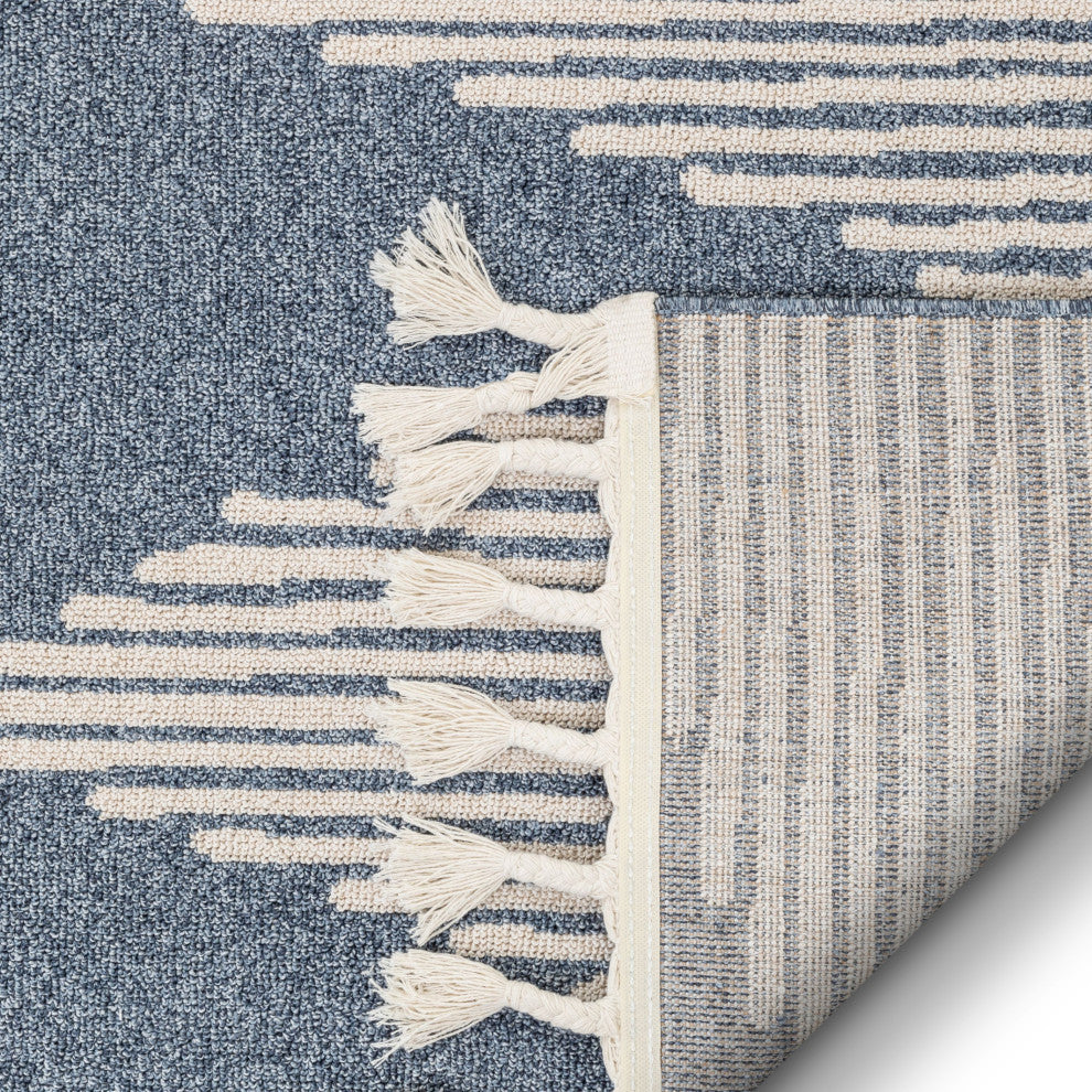 Zipped Tribal Aztec Geometric Area Rug, Denim Blue, 7'10"x10'6"