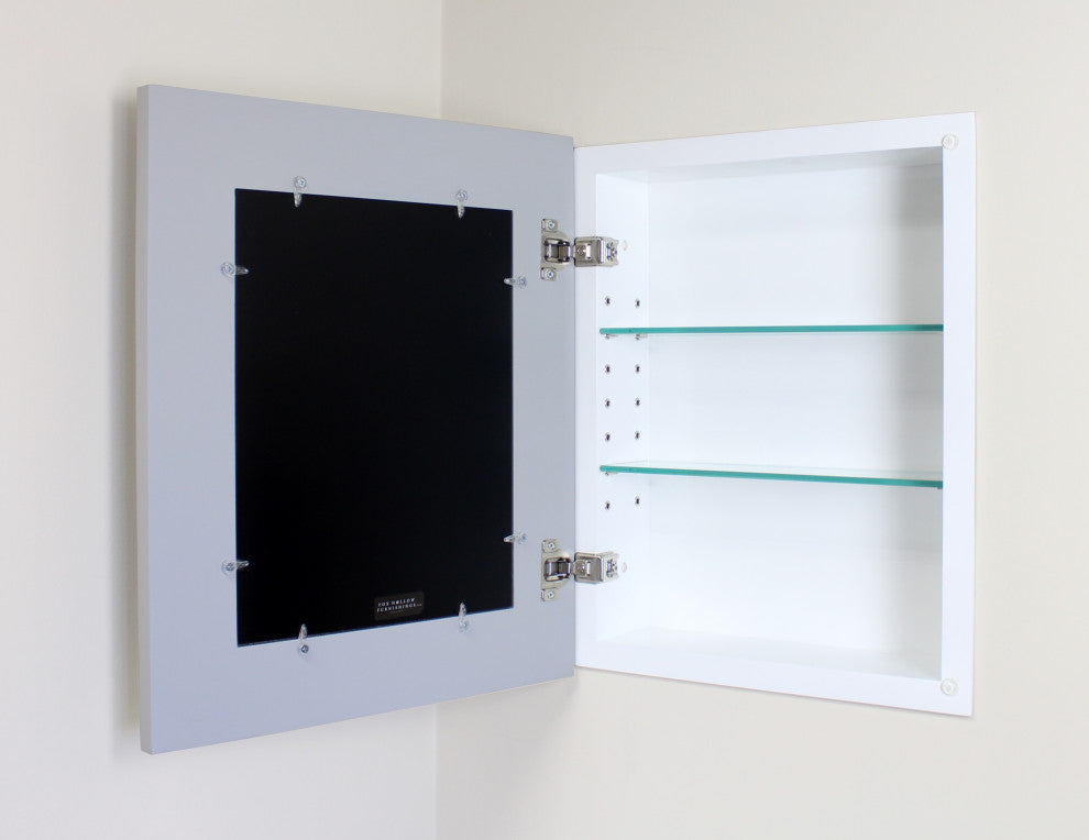 Concealed Picture Frame Medicine Cabinet, Light Gray, 14"x18"