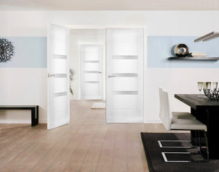 Slab Door Panel Opaque Glass / Sete 6900 White Silk / Finished Doors, 30" X 80"