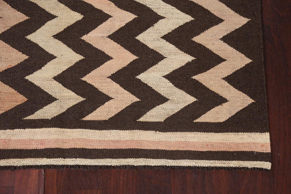 Chevron Style Kilim Natural Dye Oriental Wool Area Rug Flat-weave 5x7
