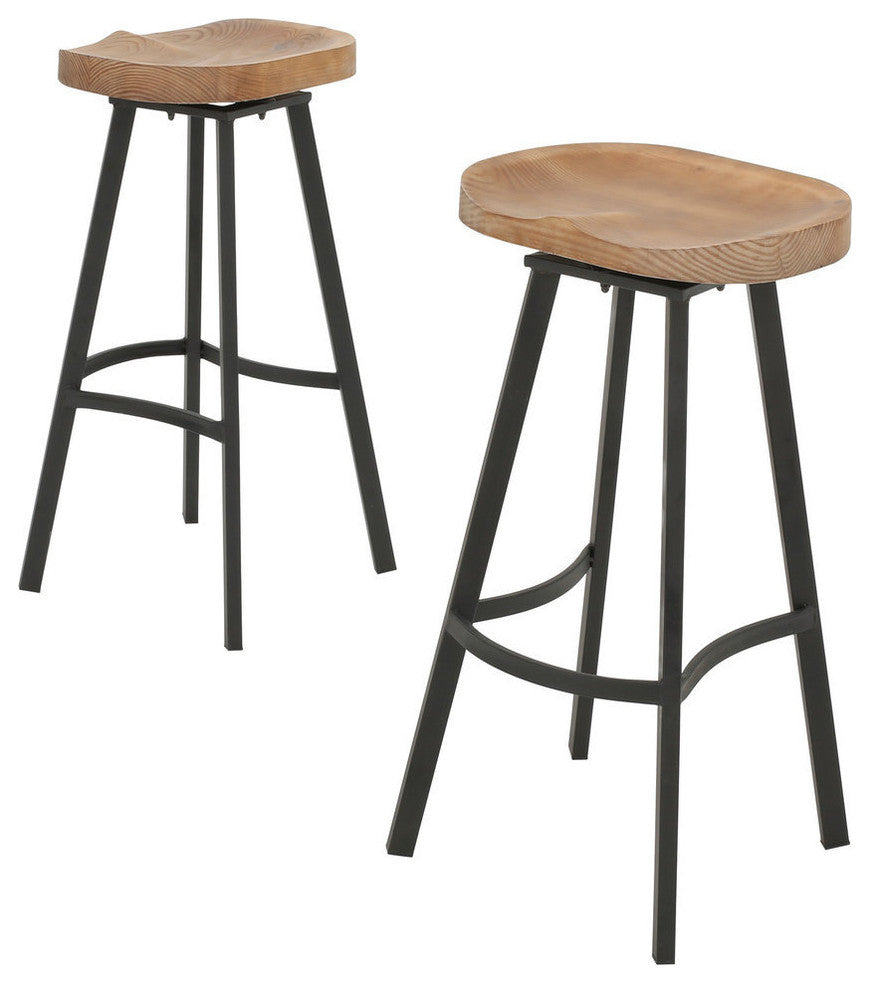 GDF Studio Shea Rustic Wood and Iron Swivel Bar Stool, Set of 2