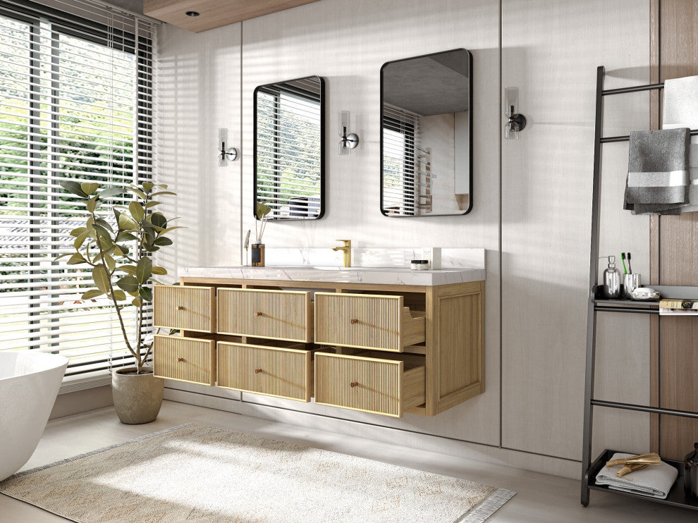 Sonoma Floating 60 Single Sink in Light Natural with 2" Viola Brown