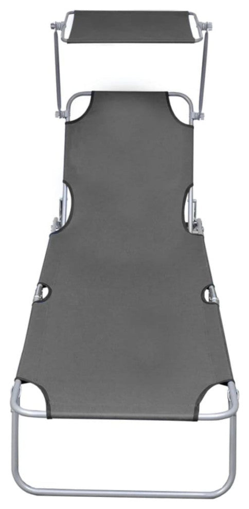 vidaXL Folding Sun Lounger With Canopy Steel Gray