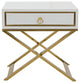 White Nightstand with Drawer Bedside Table with X-Shaped Stainless Steel Base, White