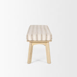Taimo White Washed Light Brown Wood With Striped Fabric Seat Bench