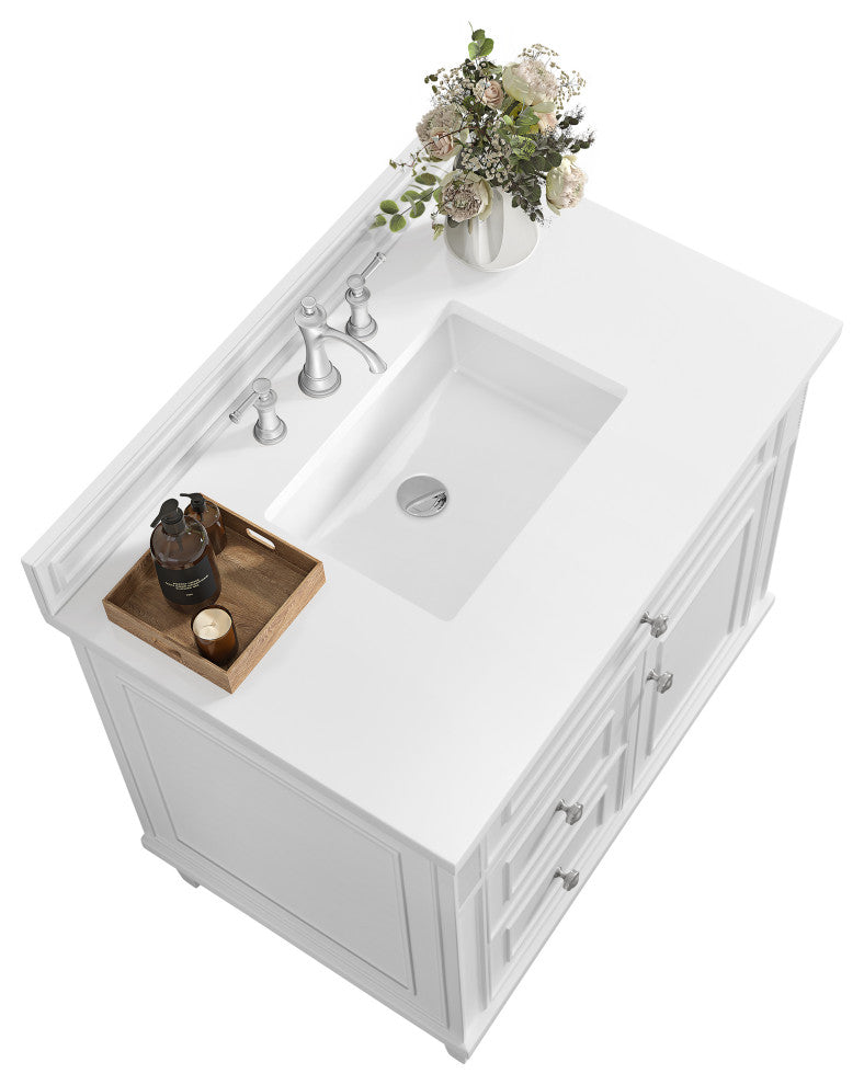 Lorelai 36" Single Vanity, Bright White, 3 CM White Zeus Top