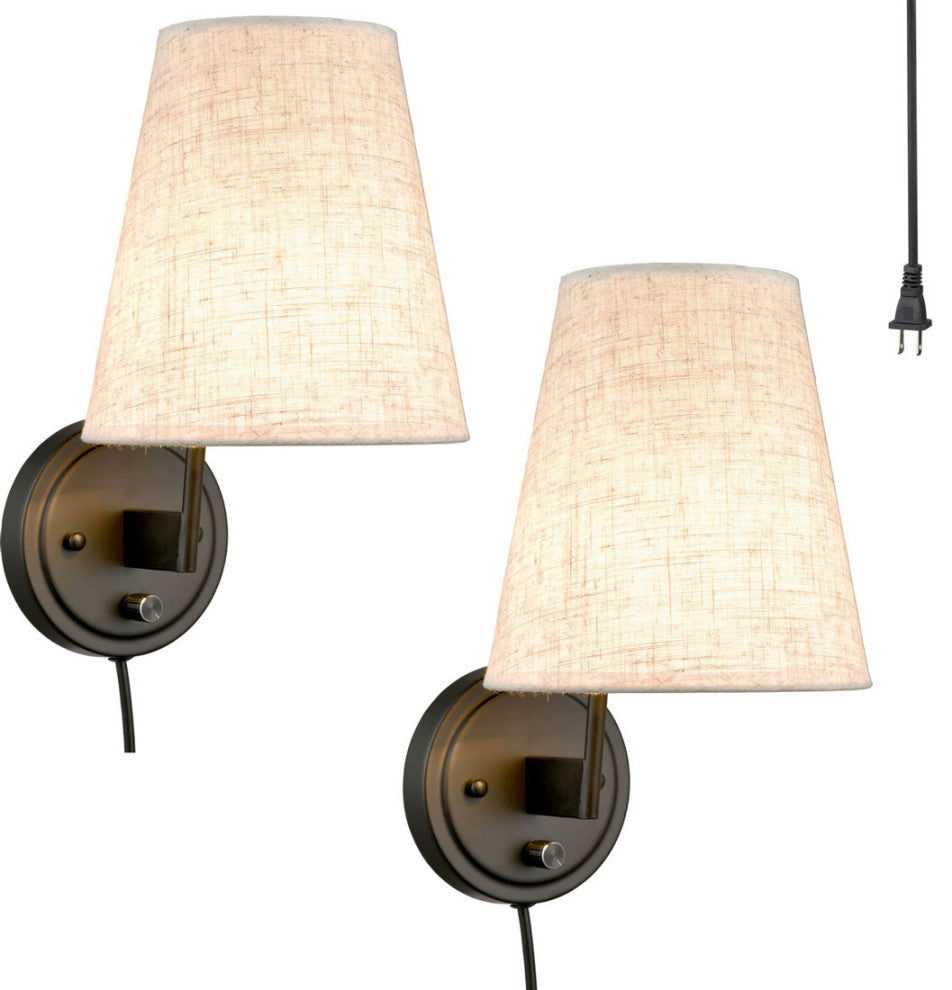 Plug-in Wall Lamp Set of 2 Fabric Shade Wall Sconces Light