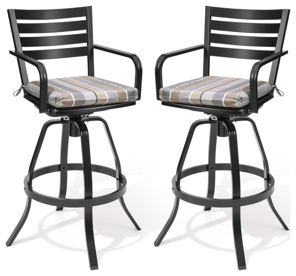 2PCS Patio Bar Stools Set Cast Aluminum Swivel with Sunbrella Seat Cushion, Mila