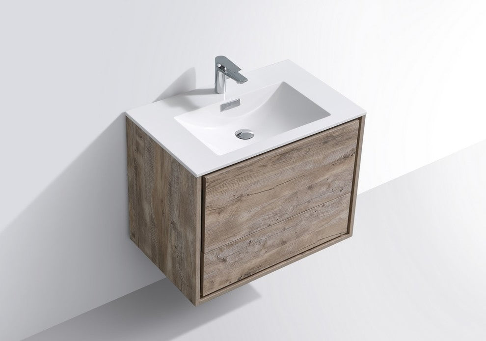 DeLusso 30" Nature Wood Wall Mount Modern Bathroom Vanity