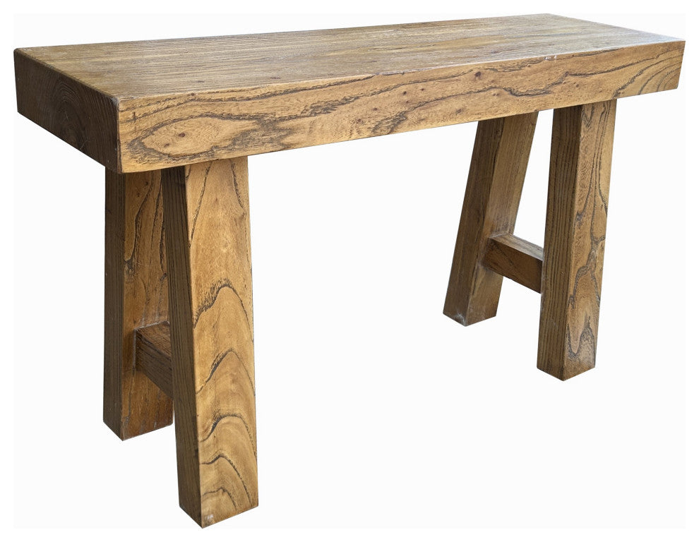 Raw Light Brown Simple Straight Legs Bold Think Wood Seating Bench Hcs7727