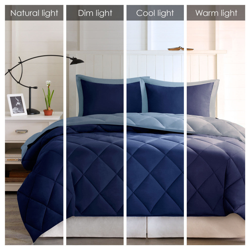 Madison Park Microfiber Solid Comforter Mini Set, Navy, Full/Queen