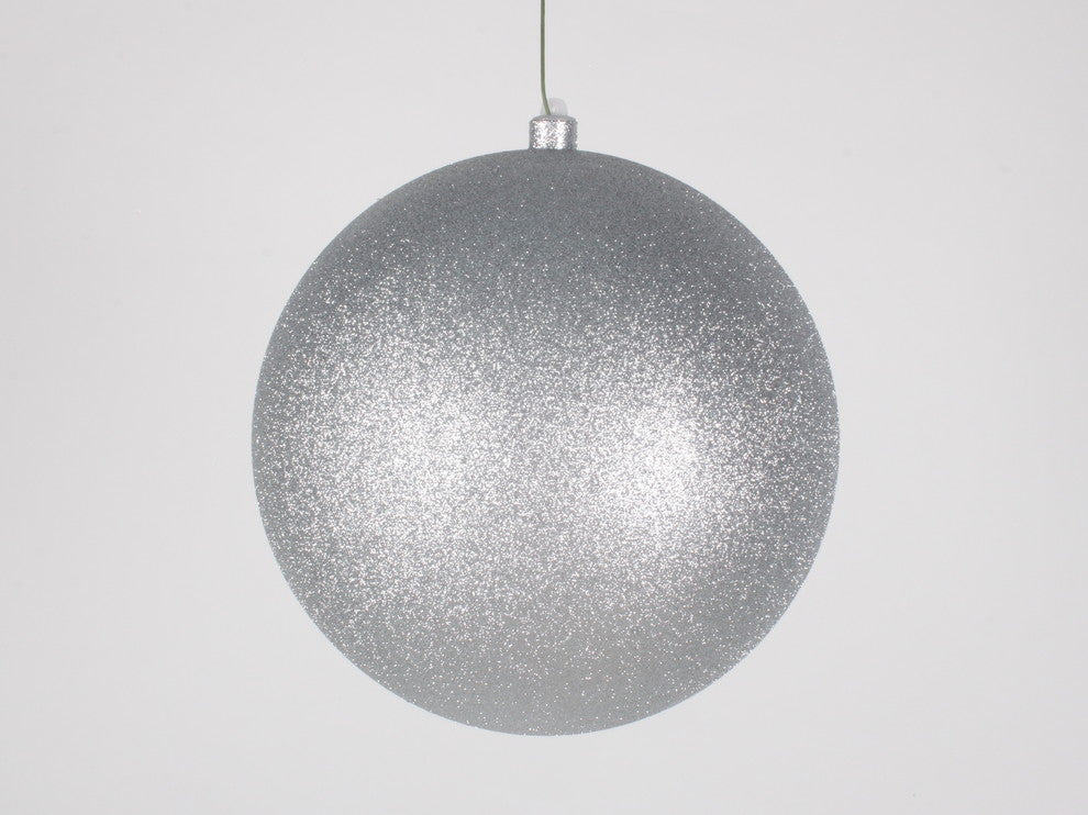 250Mm 10" Silver Glitter Ball Ornament With Wire