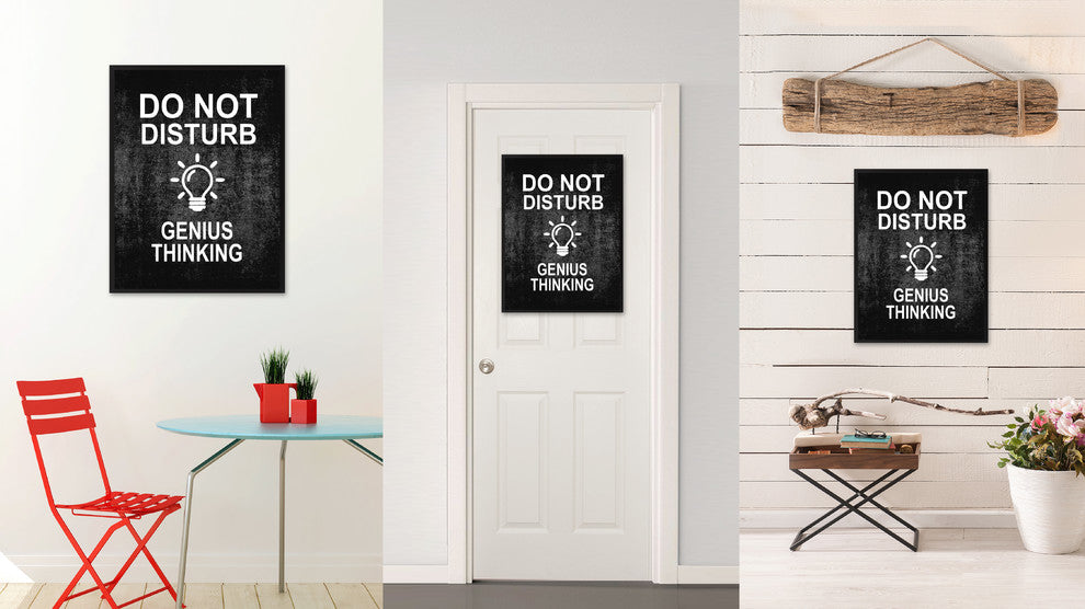 "Do Not Disturb Genius Thinking" Sign Black Canvas Print, Framed, 28"x37"